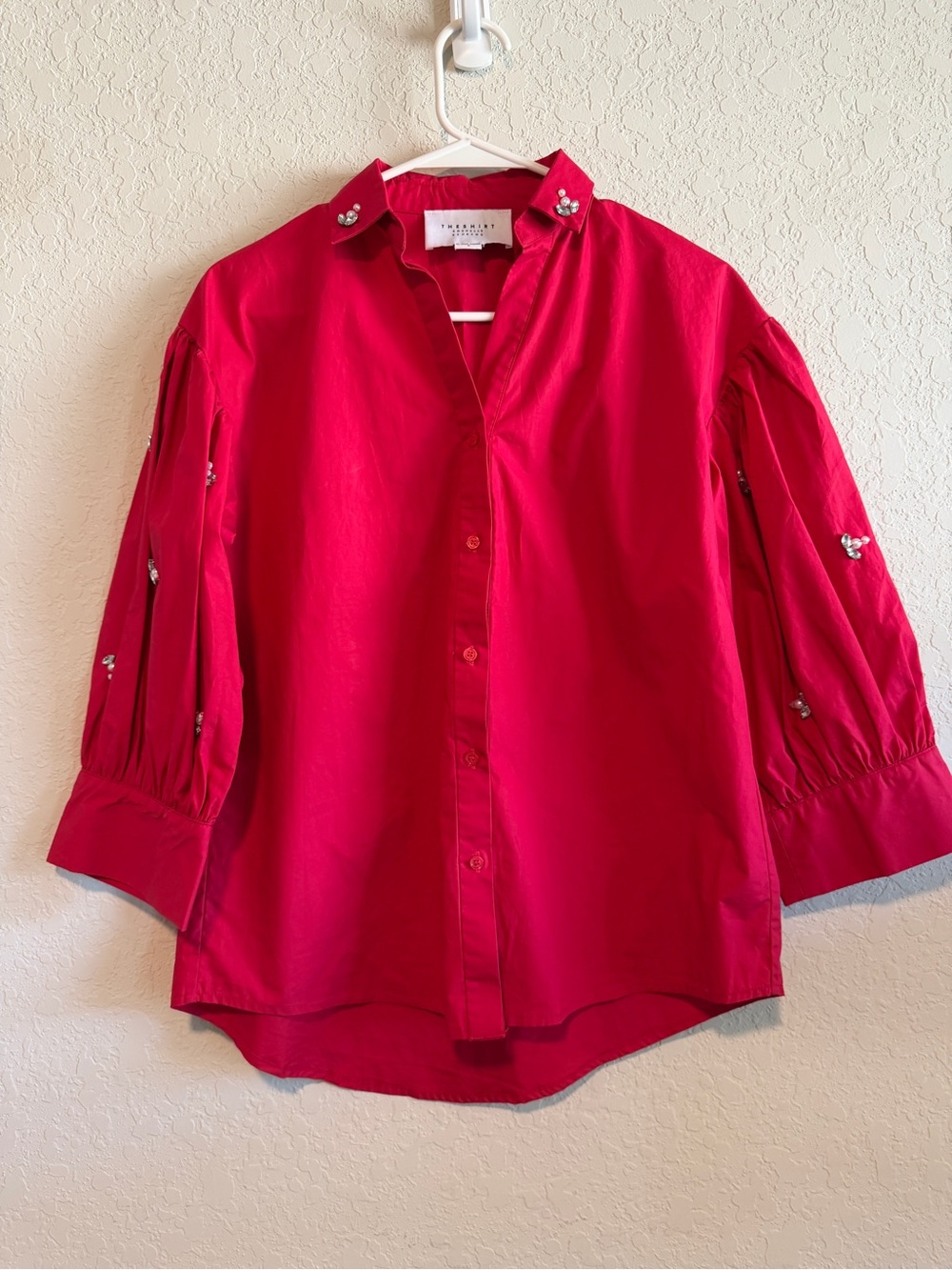 The Shirt Rochelle Behrens Pink Embellished Pearl Rhinestone Blouse S